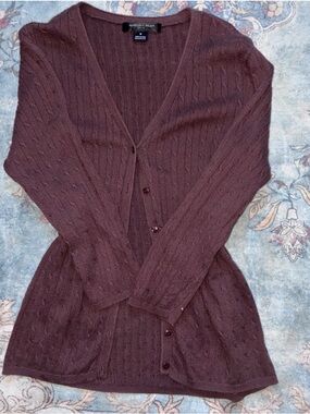 august silk Brown Cable Knit Button-Front Cardigan